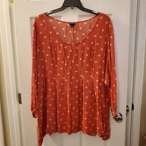 Torrid sz 6 coral geo print flowy 3/4 slv 100% rayon top boho casual feminine